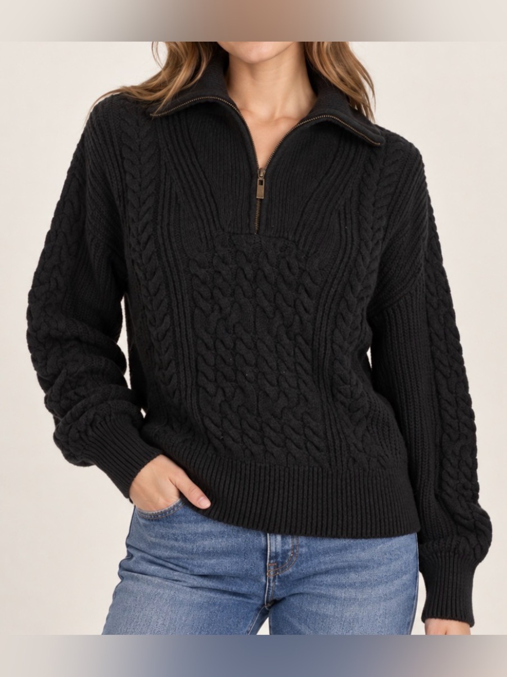 Nili Lotan x Target Black Cable Knit Half-Zip Sweater Size Large